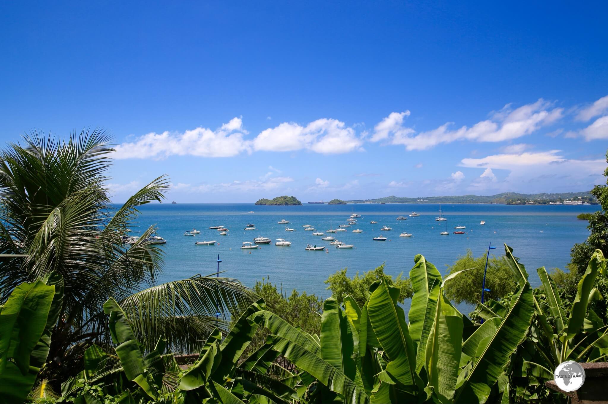 A view of Mamoudzou harbour from the 'Auberge du Rond-Point' restaurant.