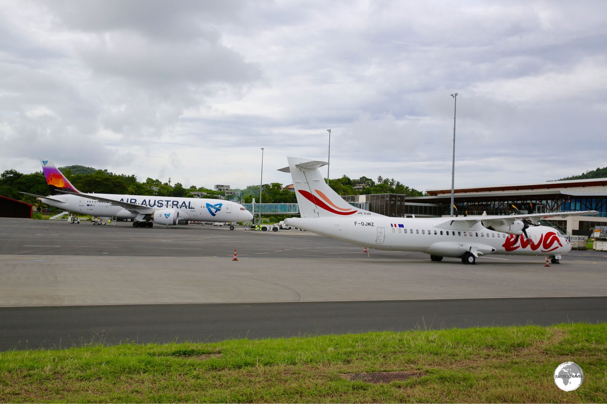 Ewa Air and Air Austral at Dzaoudzi–Pamandzi International Airport. 