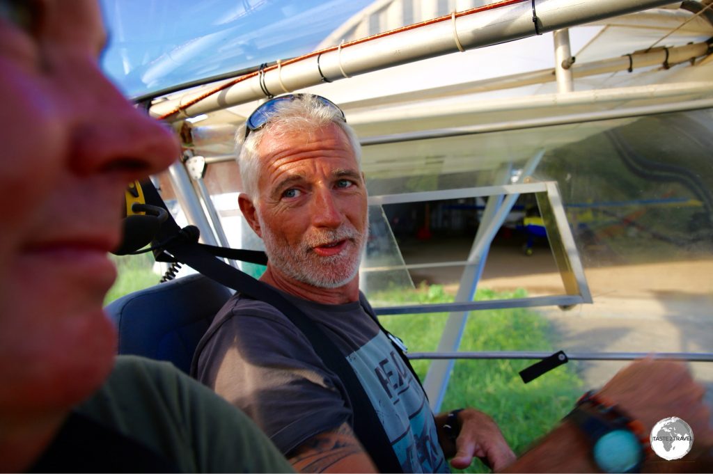 Fred giving me the safety briefing. The plane is equipped with its own parachute for use in emergencies.