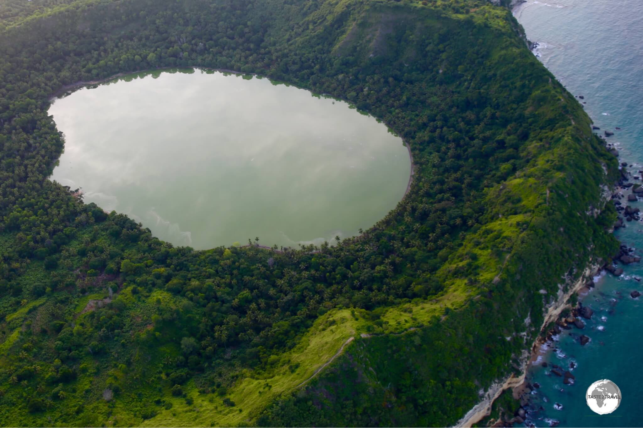 Located on Petite Terre, the water in Dziani Dzaha crater lake is twice as salty as the nearby sea water.