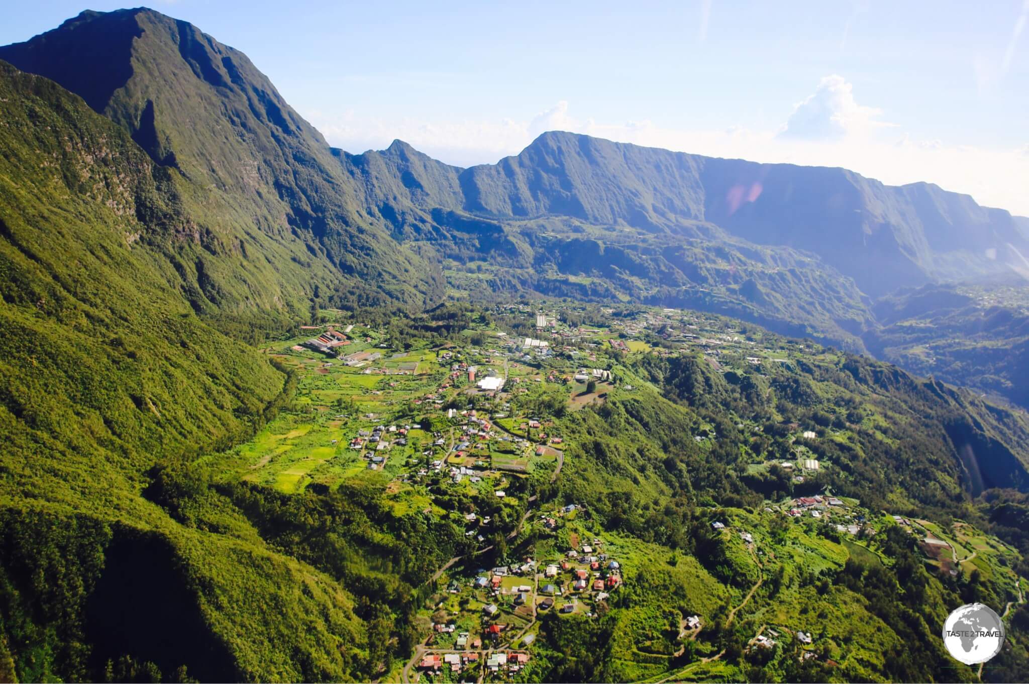 As seen from my helicopter flight, one of the three volcanic Cirques which form the interior of Réunion.