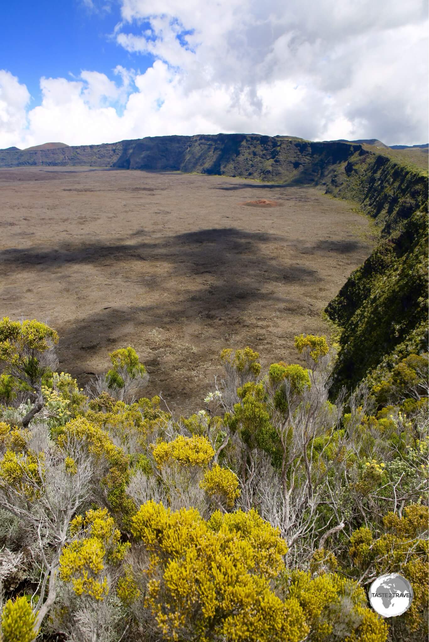 The giant <i>enclosure</i> of Piton de la Fournaise provides hours of hiking possibilities with stunning views in all directions.