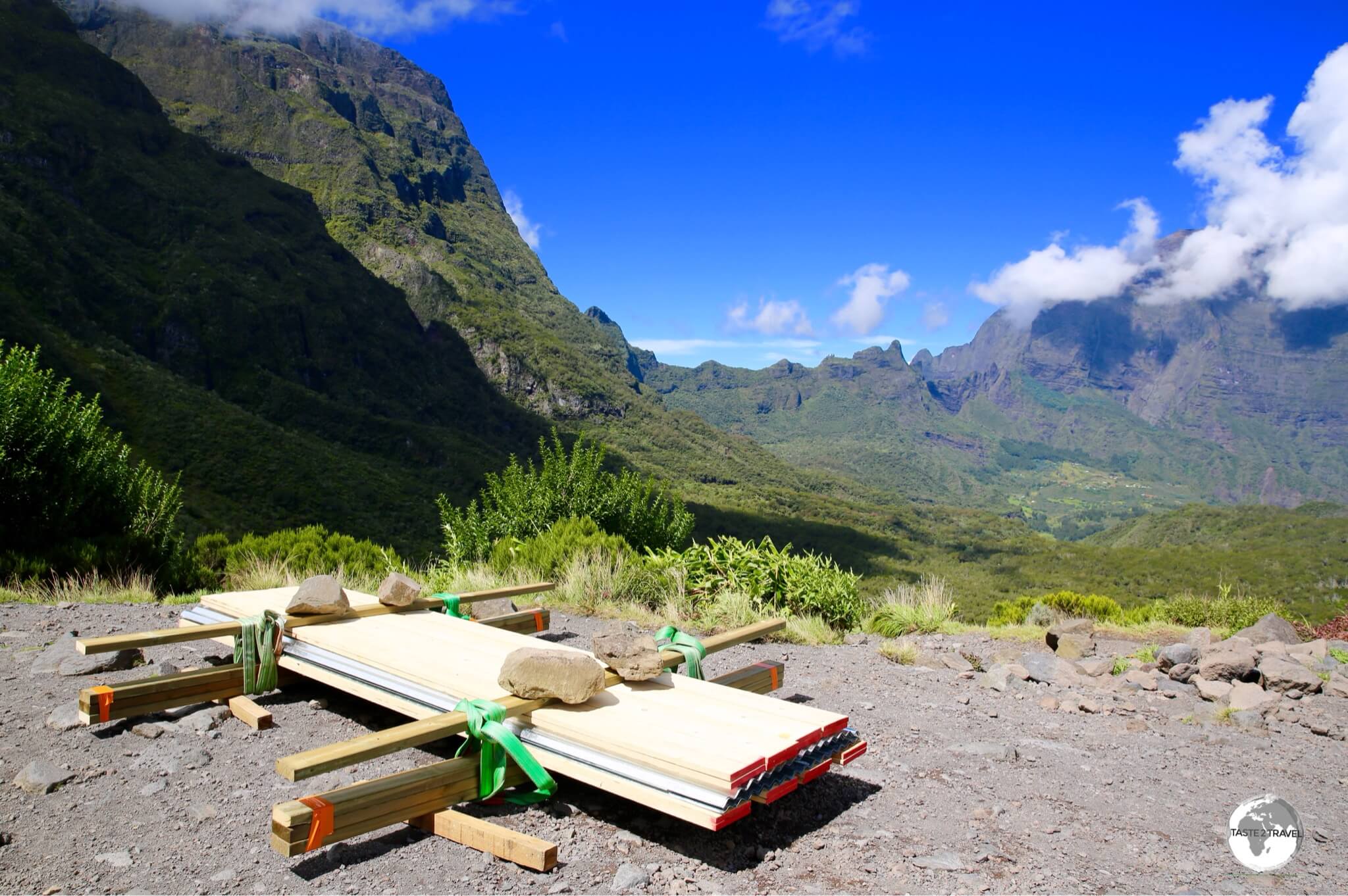 All construction materials destined for Cirque de Mafate must be air-lifted by helicopter.