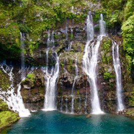 The stunning Cascades de Grand Galet lie a short drive inland from St. Joseph.