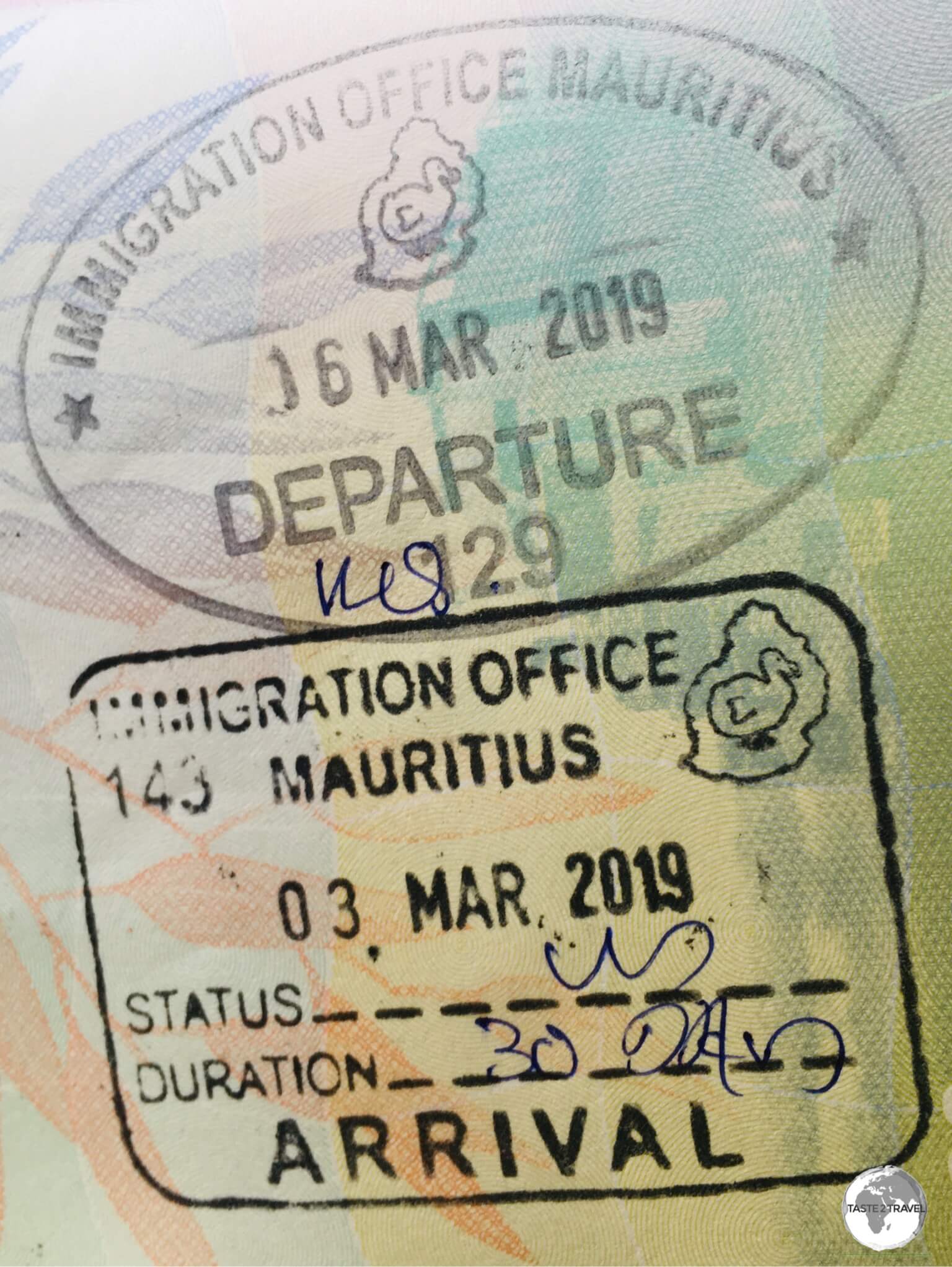 Mauritius Passport Stamps.