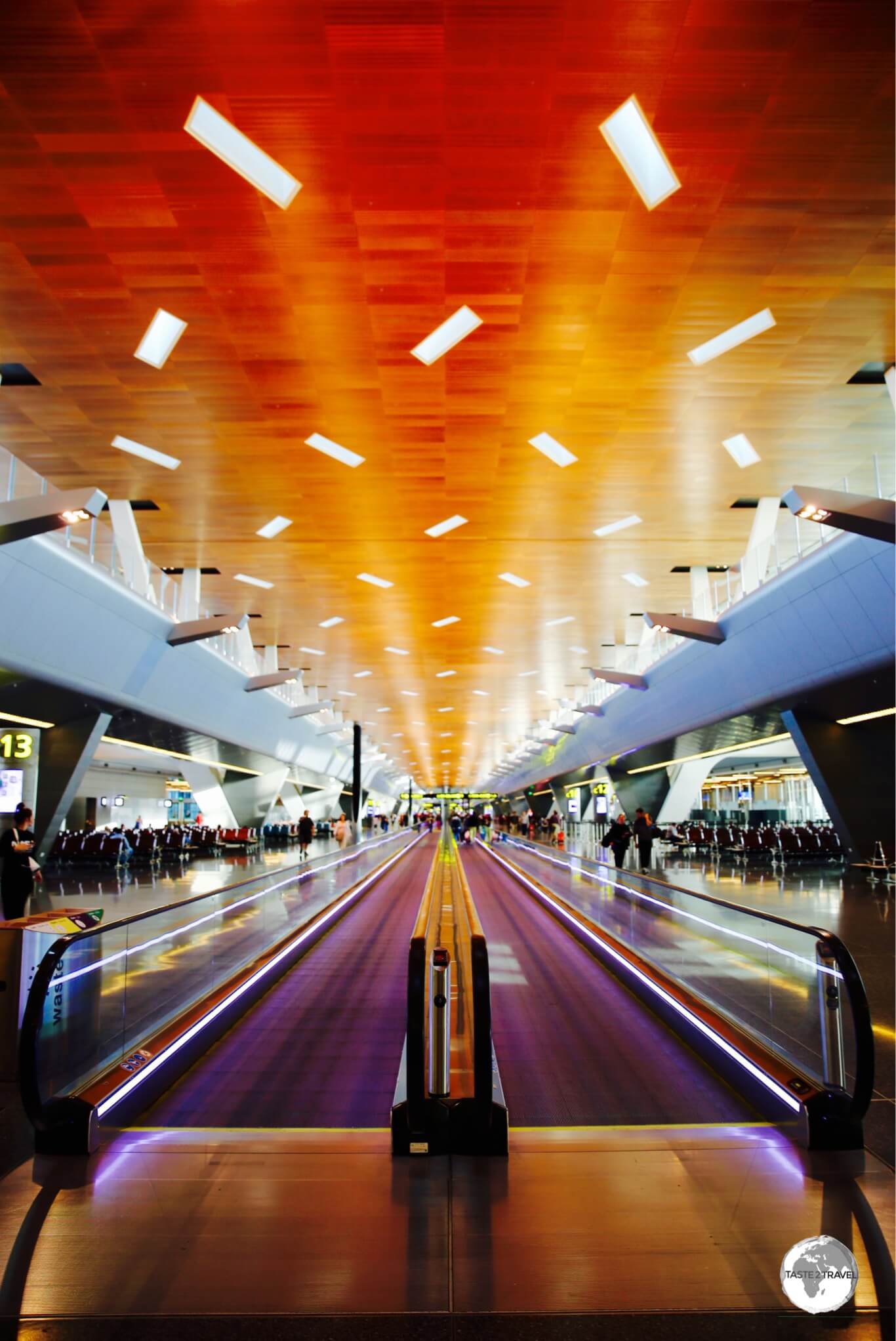 The modern and inviting terminal at Hamid International Airport in Doha.