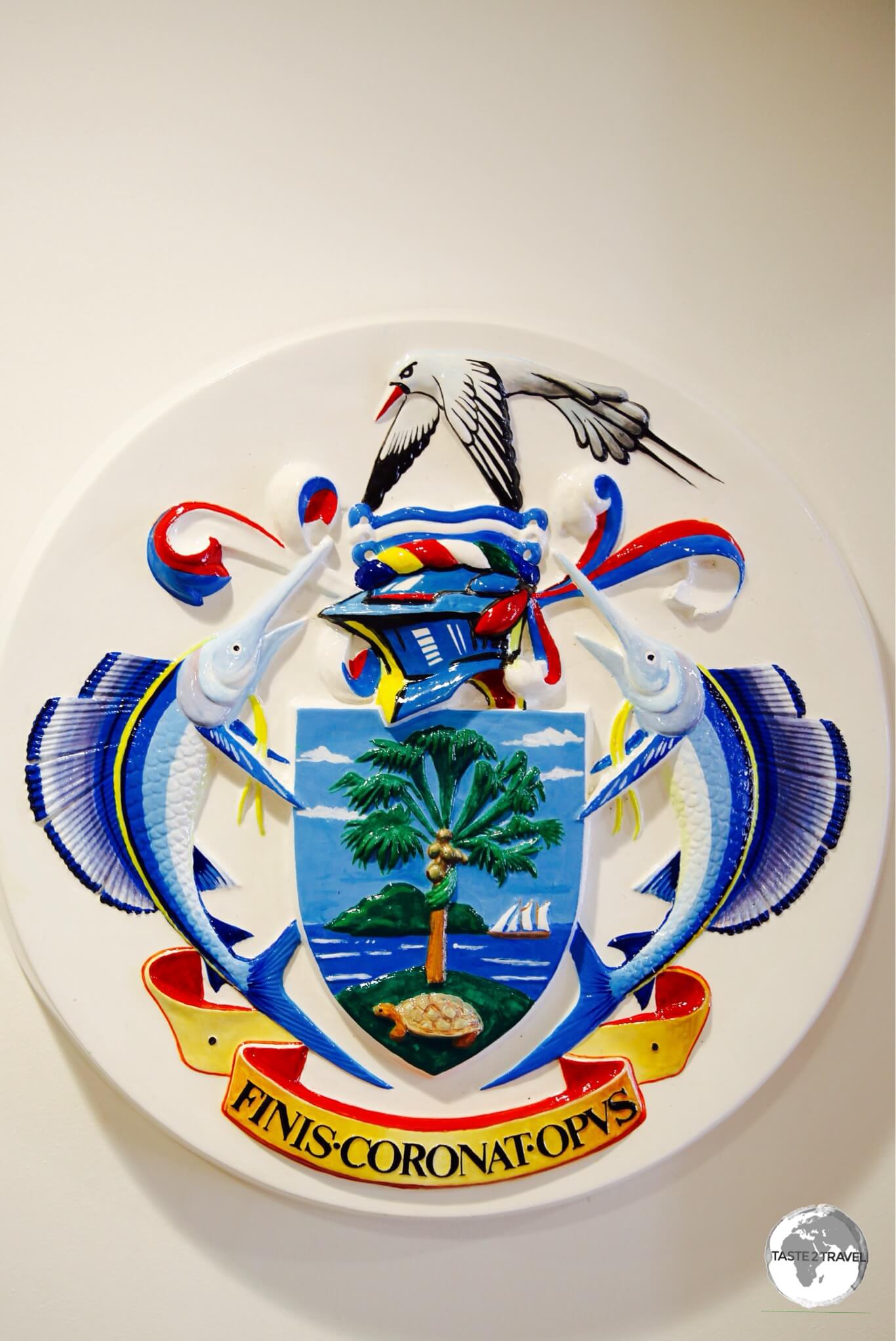 The Coat of arms of the Seychelles on display at the National Museum of History in Victoria.