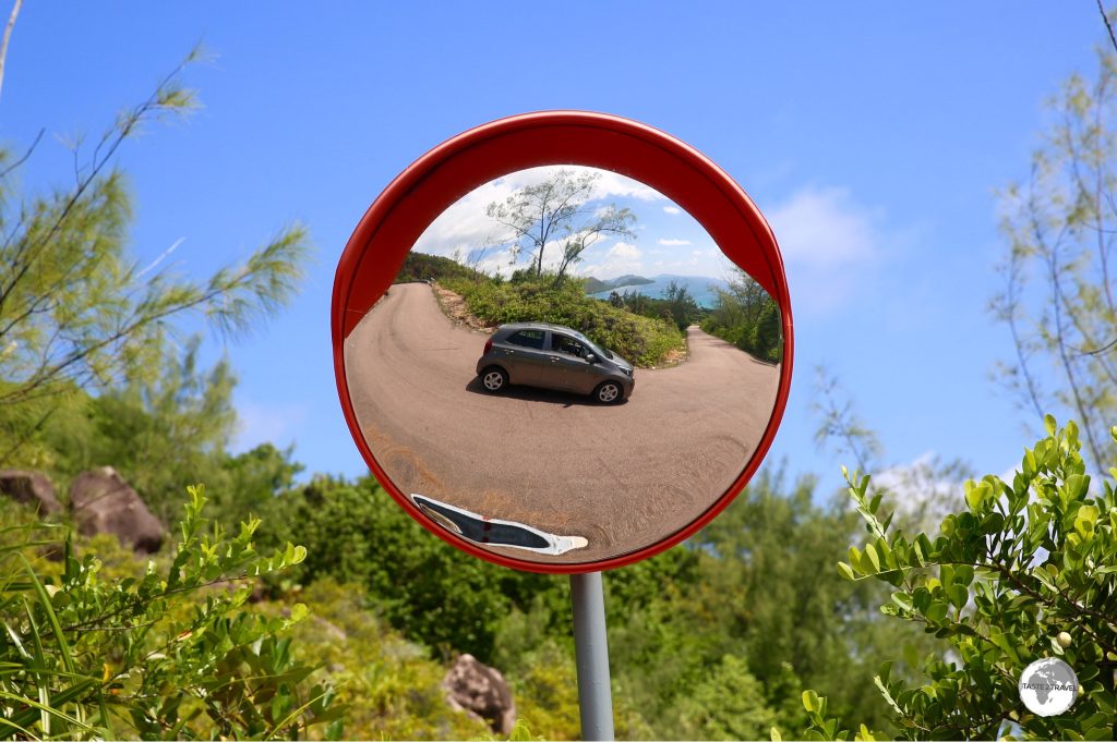 Exploring Praslin in my rental car.