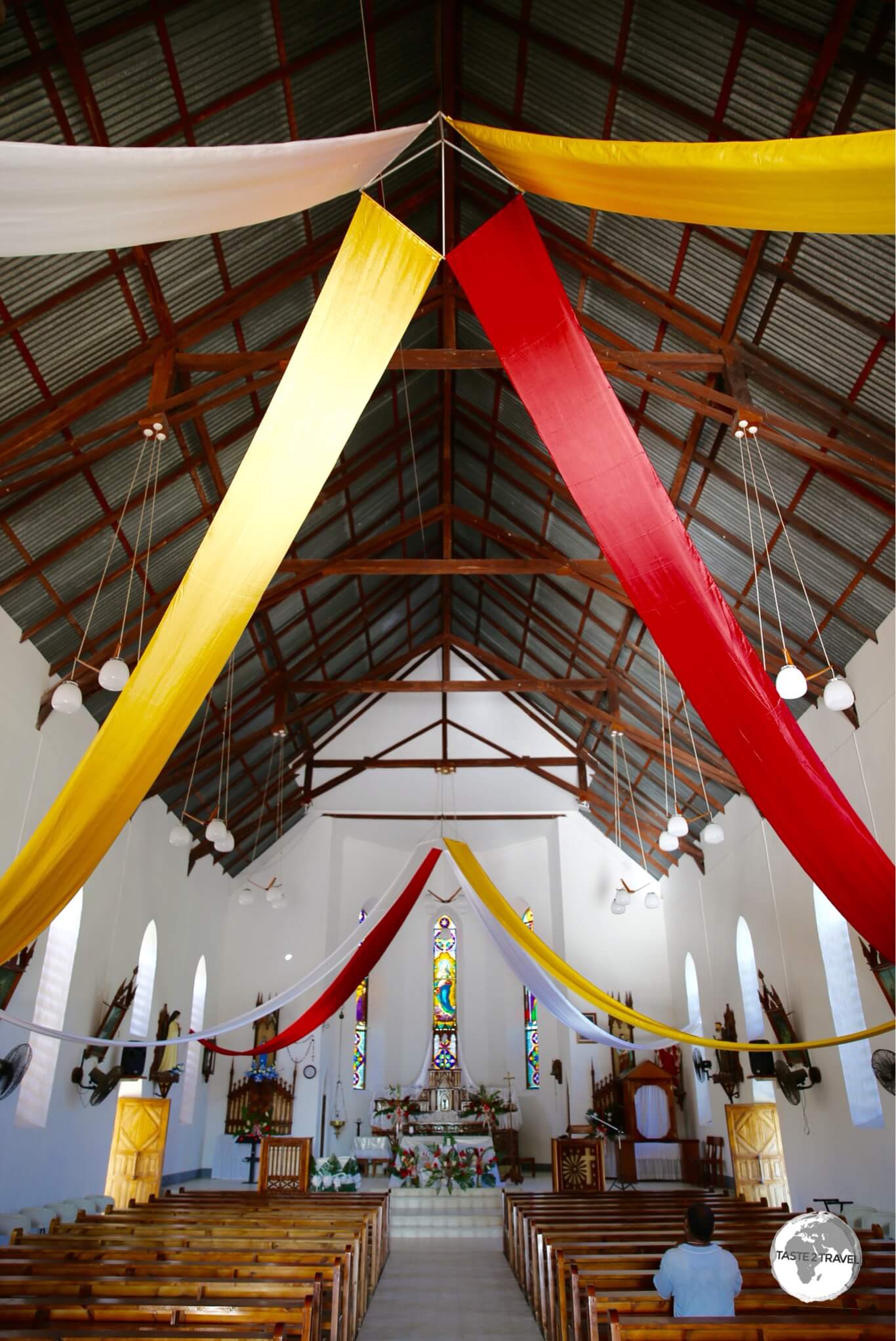 The interior of the Notre Dame de L’Assomption Church on La Digue Island.