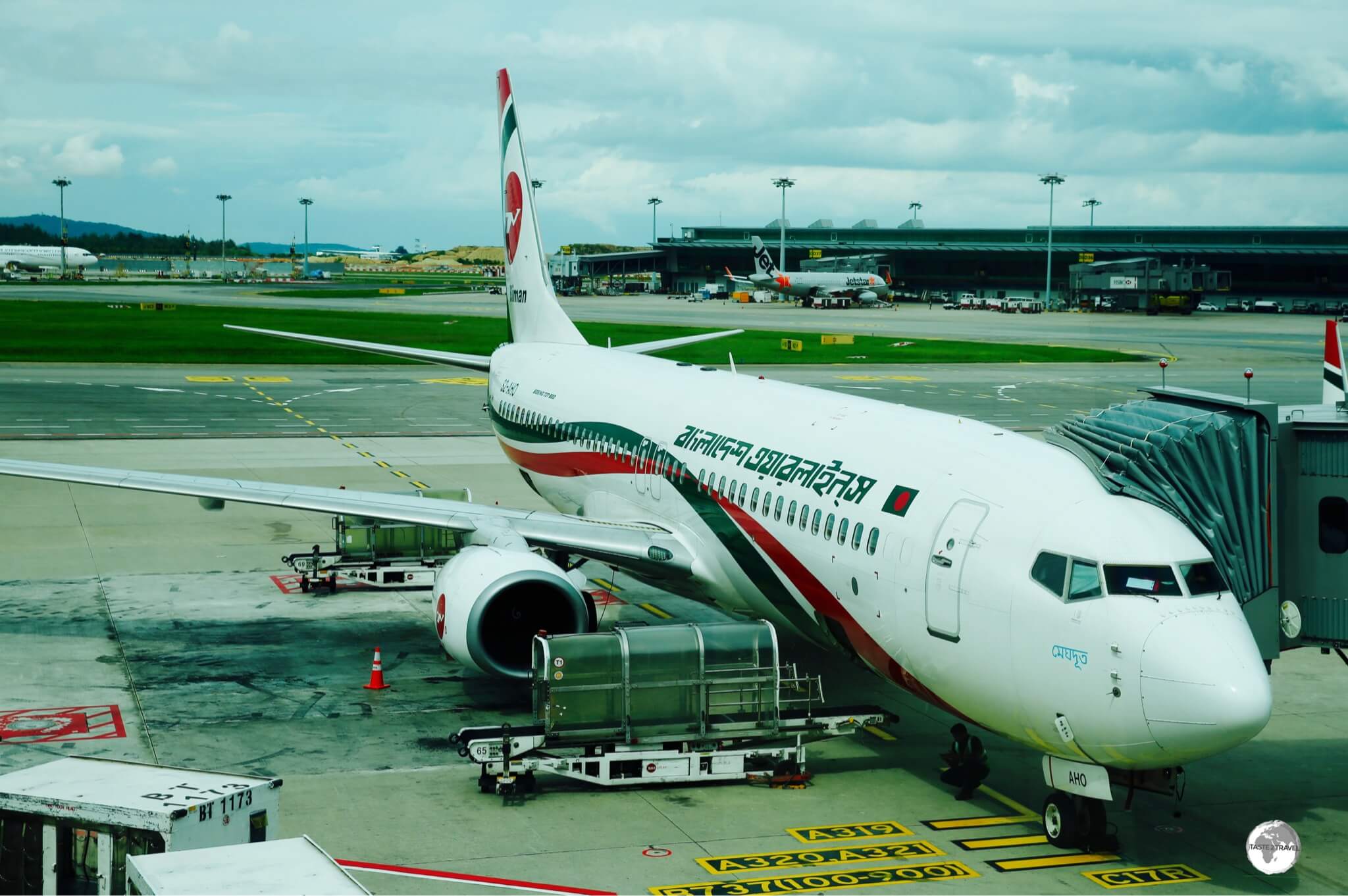 Ready to board my Biman Bangladesh flight at Changi airport, Singapore. 