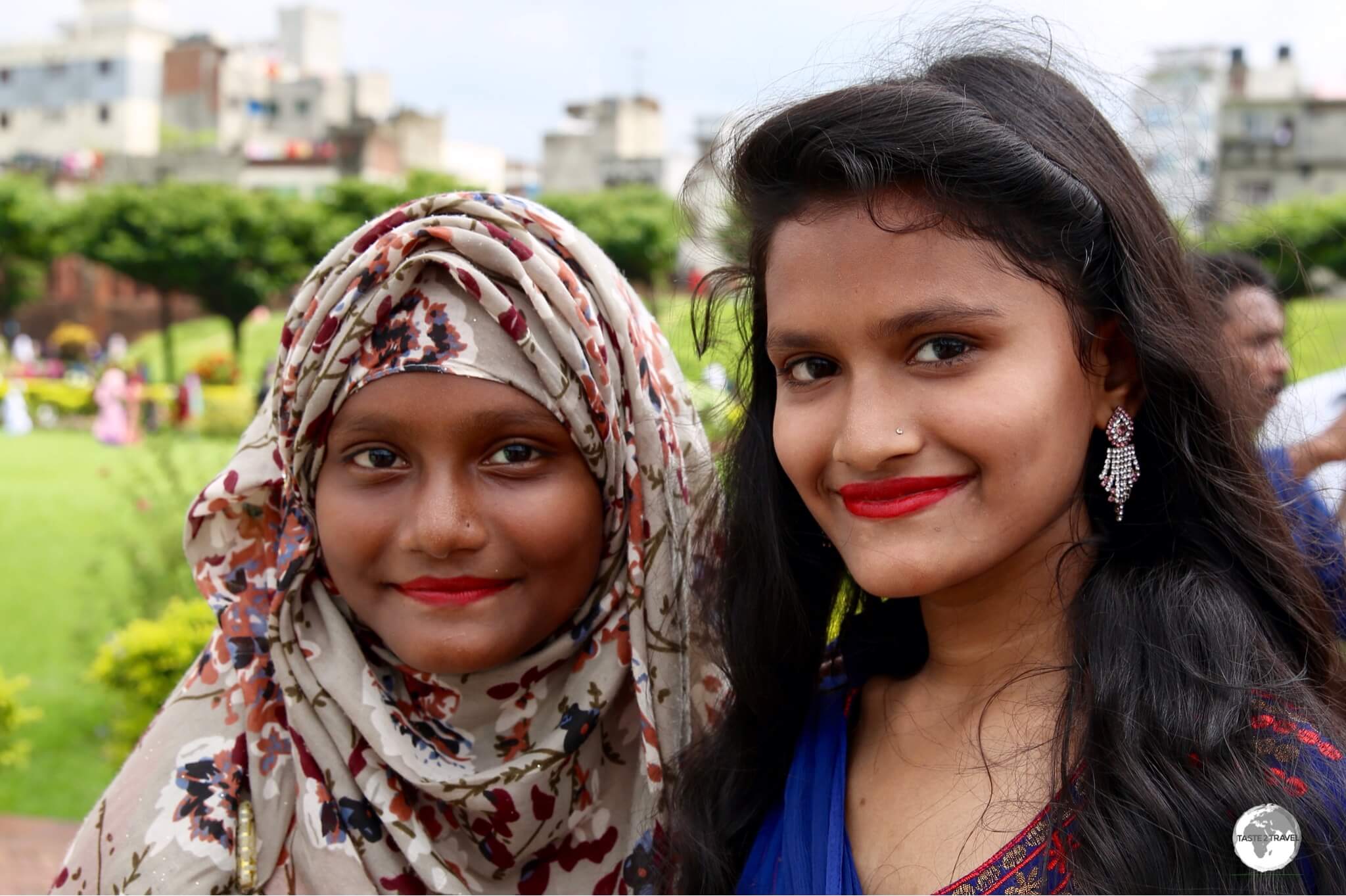 Two local girls enjoying a day out at Lalbagh Fort during the 'Eid' three-day holiday. 