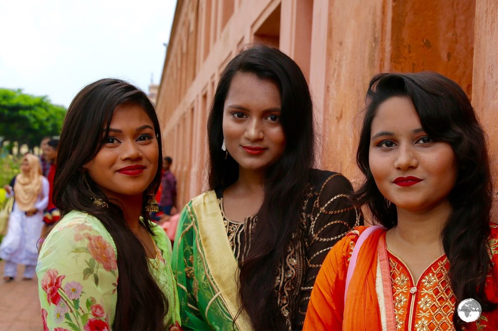 Bangladeshi girls looking resplendent in their colourful Shalwar Kameez at Lalbagh fort.