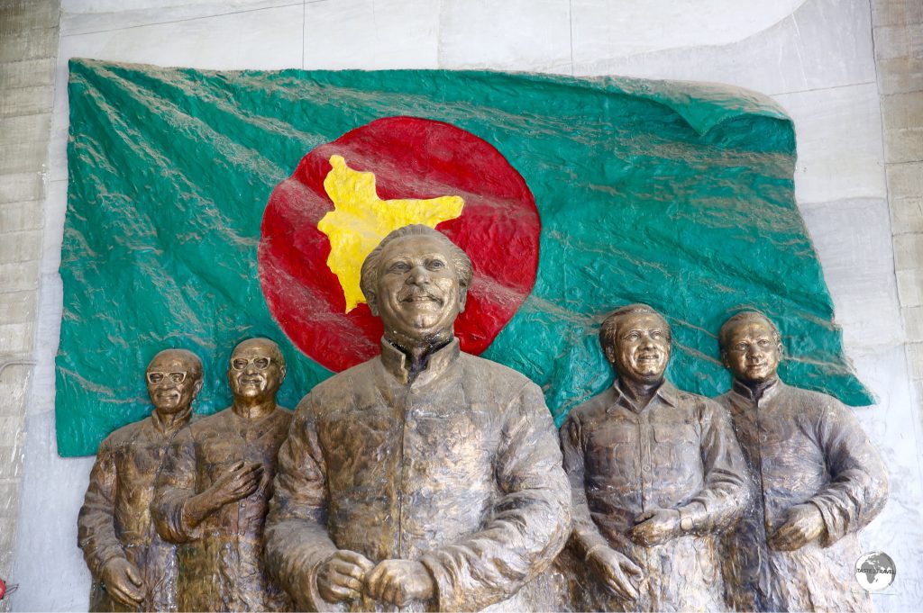 A mural at the Liberation War museum features the founding father of Bangladesh, Sheikh Mujibur Raman.