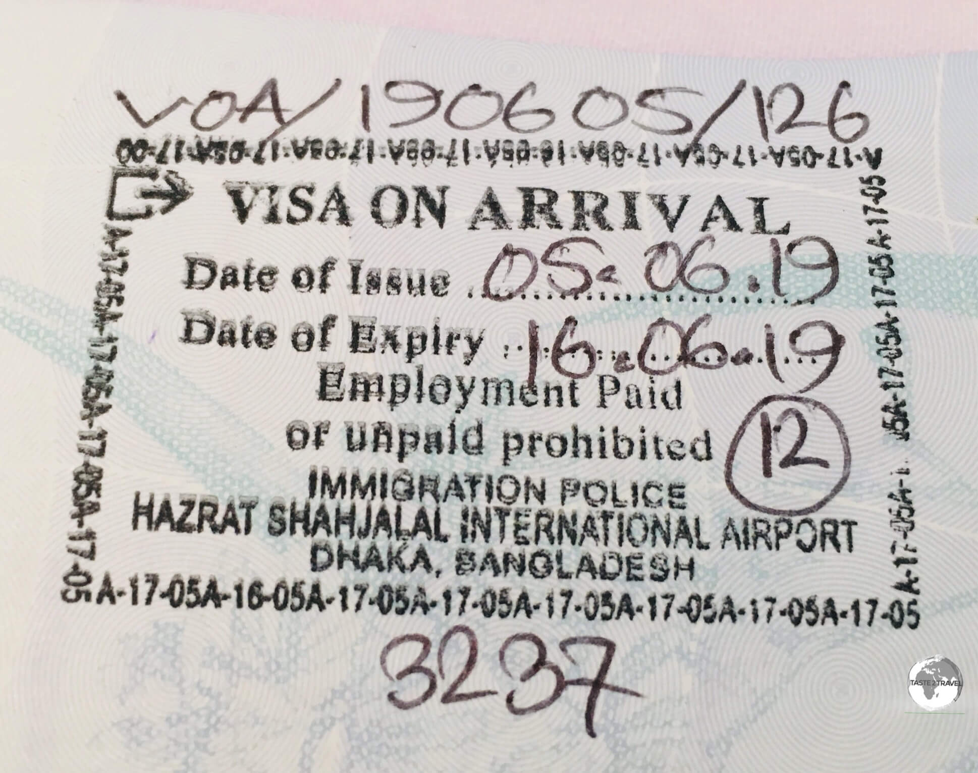 A Bangladeshi 'Visa on Arrival' stamp.