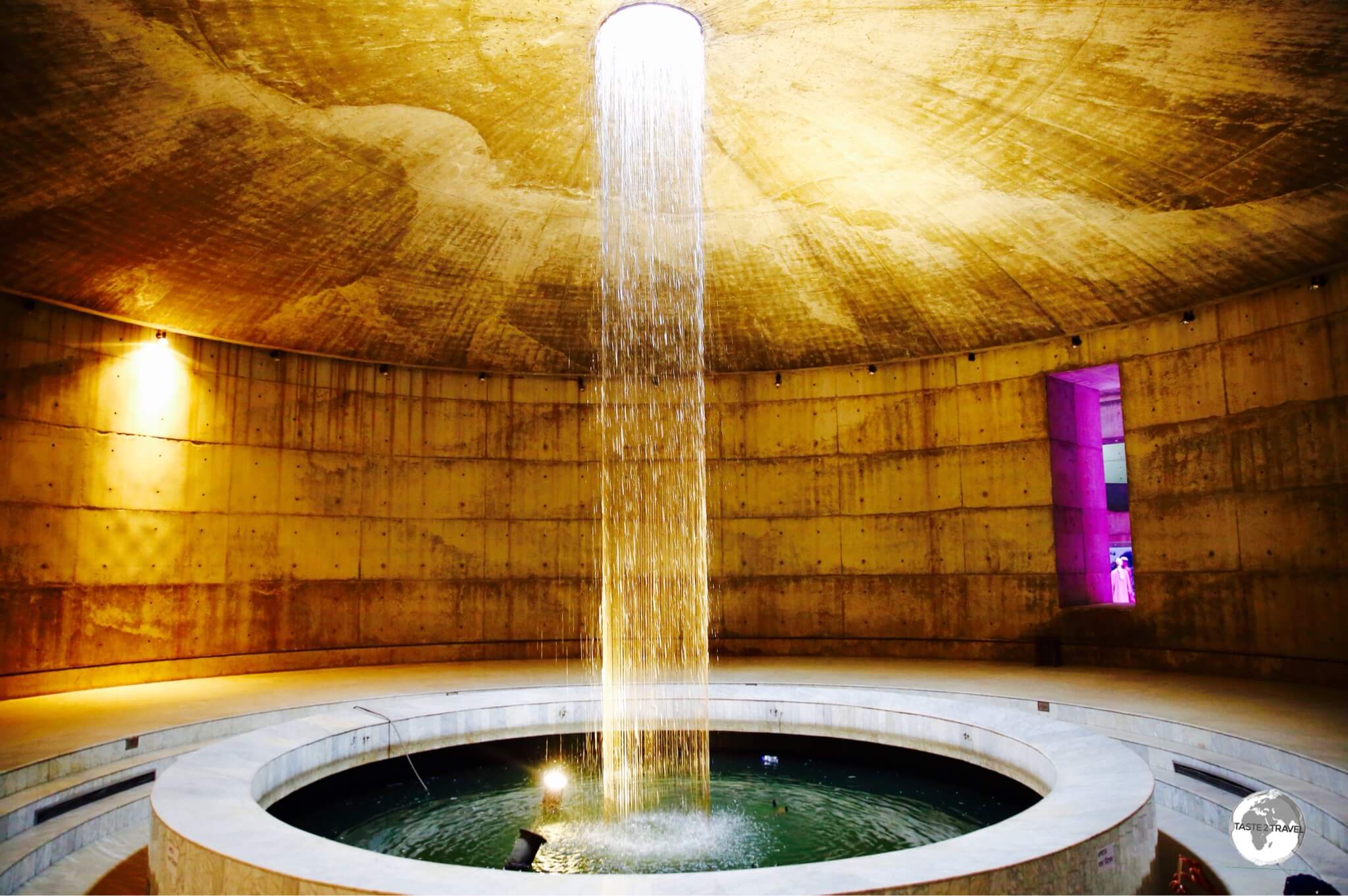 Underground waterfall at the Museum of Independence. 