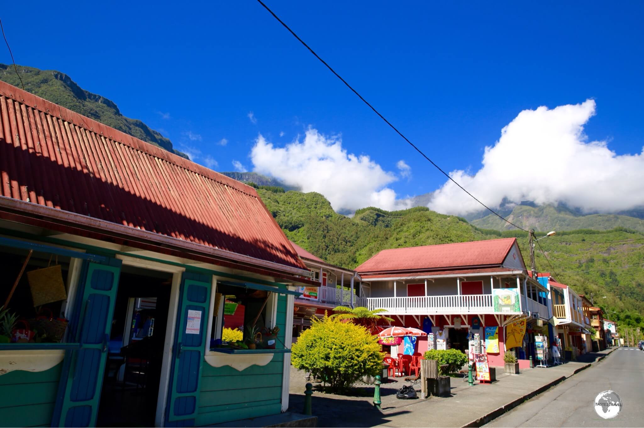 The main street of <i>Hell-bourg</i> is lined with traditional Creole houses.