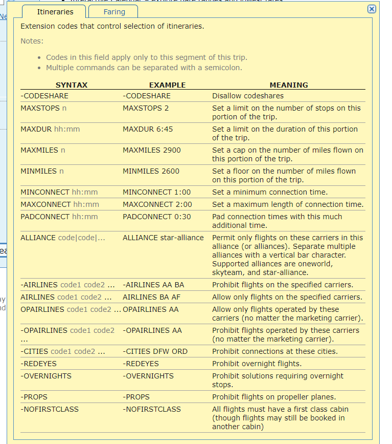 A list of 'Advanced Control' options which allow you to enhance searches on the ITA Matrix. 