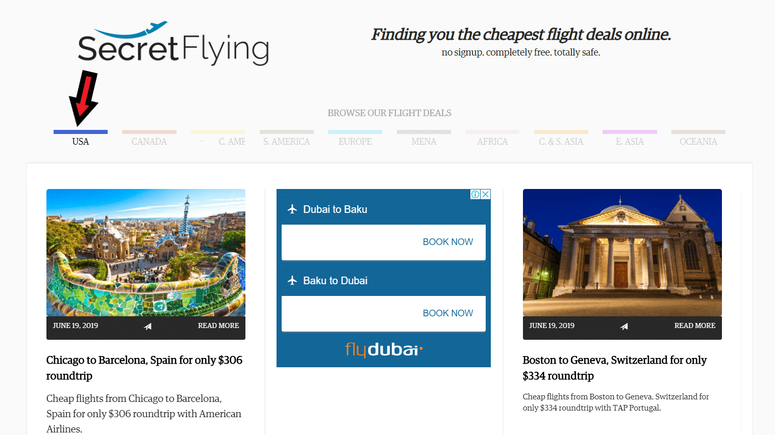 The Secret Flying website allows you to select deals according to geographical regions. such as 'USA'.