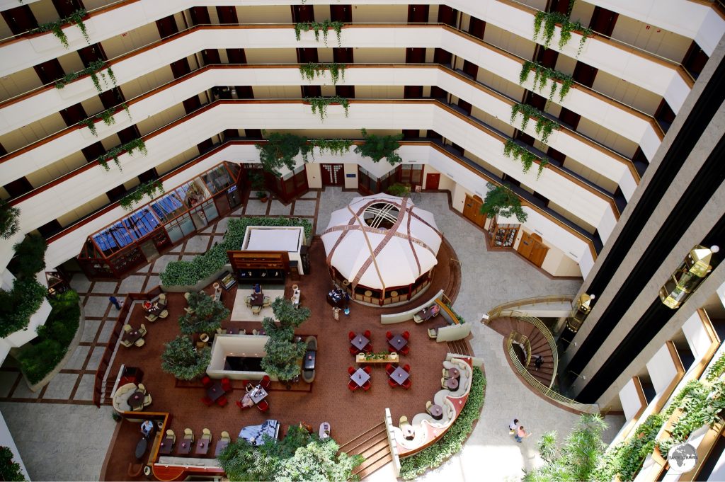 The central lobby of the Rahat Palace Hotel.