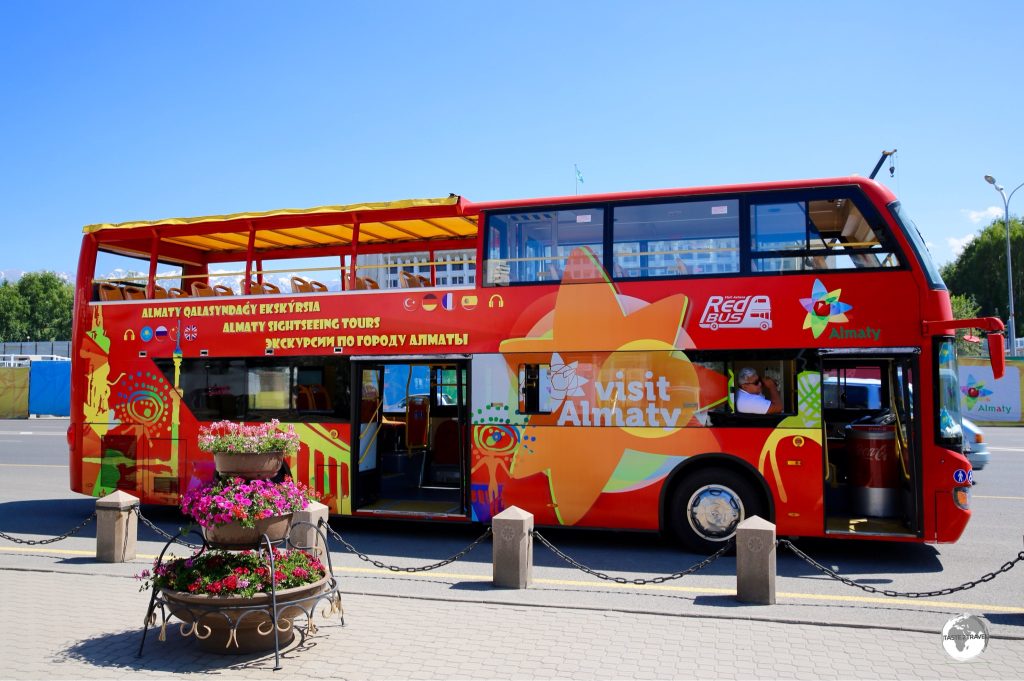 The Almaty “Hop-on / Hop-Off” bus leaves from Republic square.