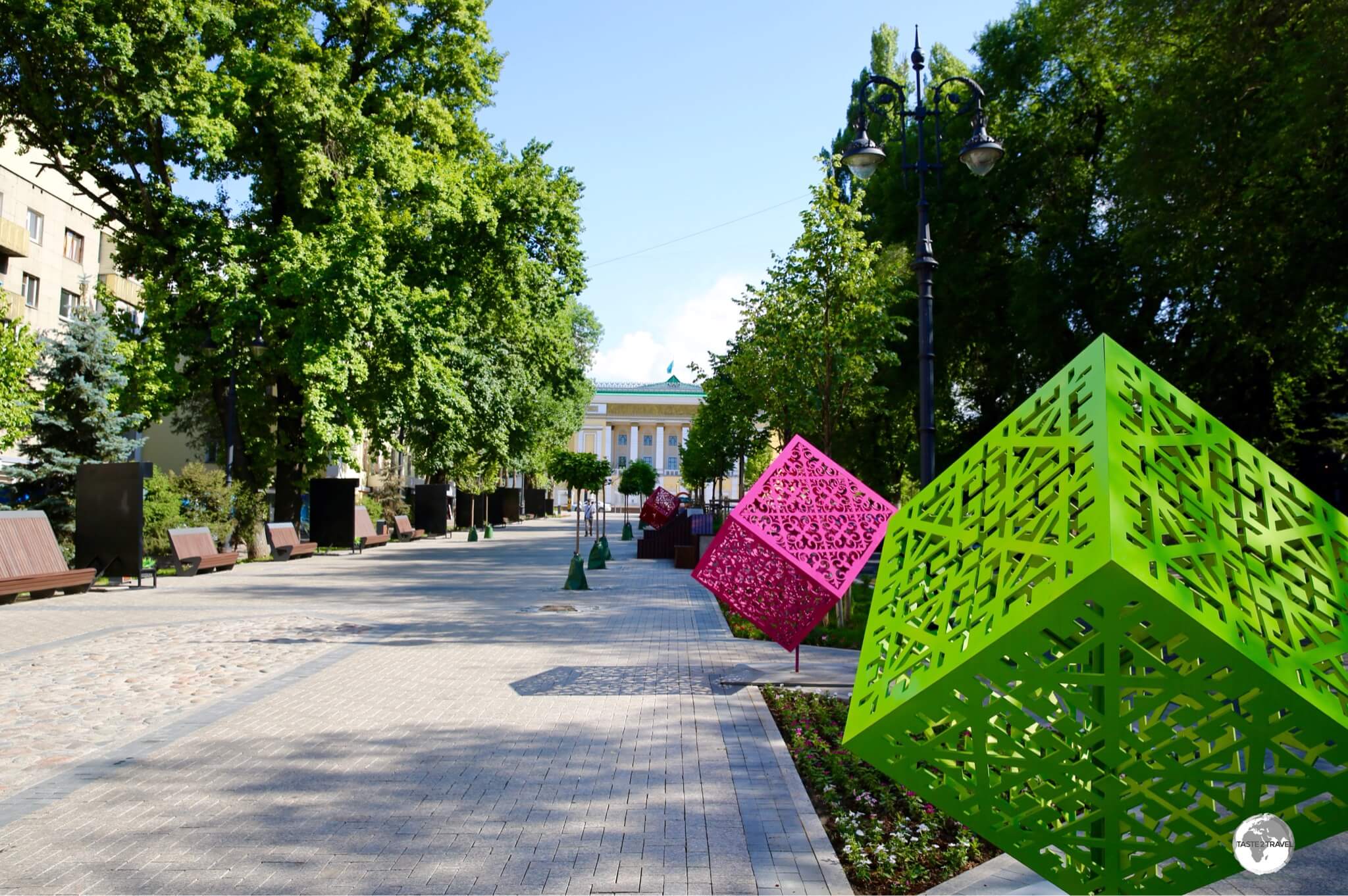 Colourful street art decorate Panfilov Street Promenade. 