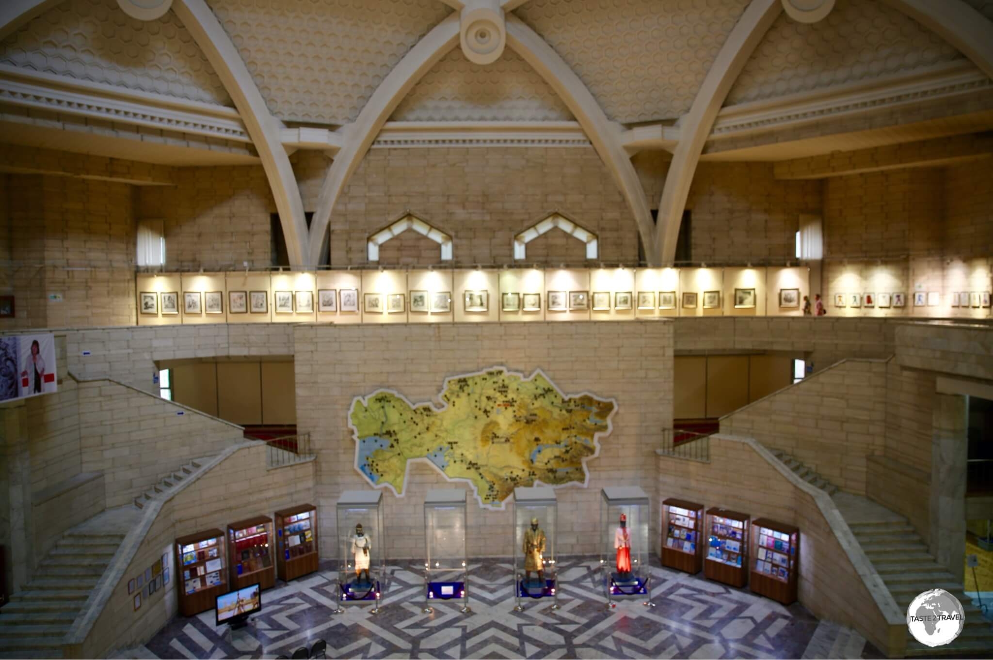 The lofty lobby of the Central State Museum of Kazakhstan. 