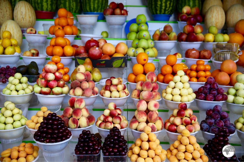 Fruit in Kazakhstan is locally grown on family farms, tastes amazing and is very affordable.