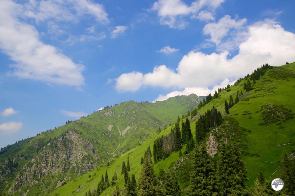 Views of the alpine landscape from the Shymbulak cable car.