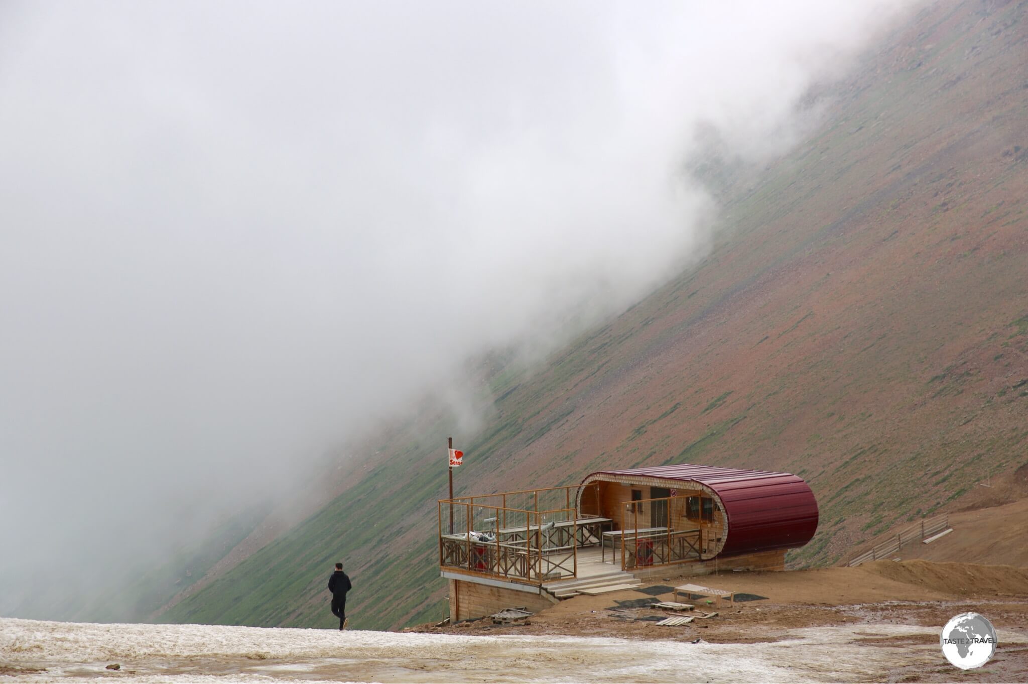 Inclement weather closing in on the 3rd station of the Shymbulak cable car, which lies at 3,200 metres above sea level.