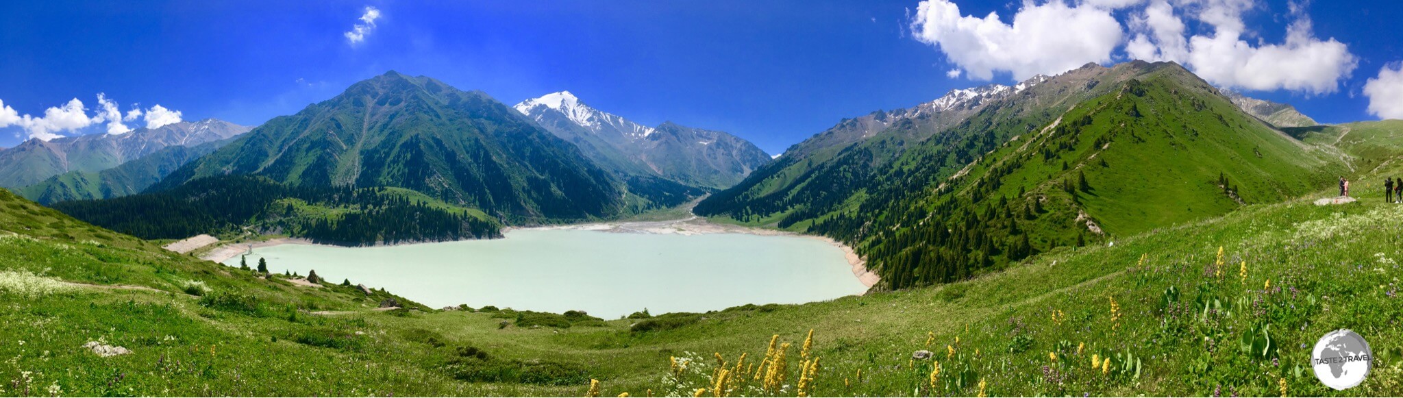 A panoramic view of Almaty Big Lake, which is a short drive from Almaty. 