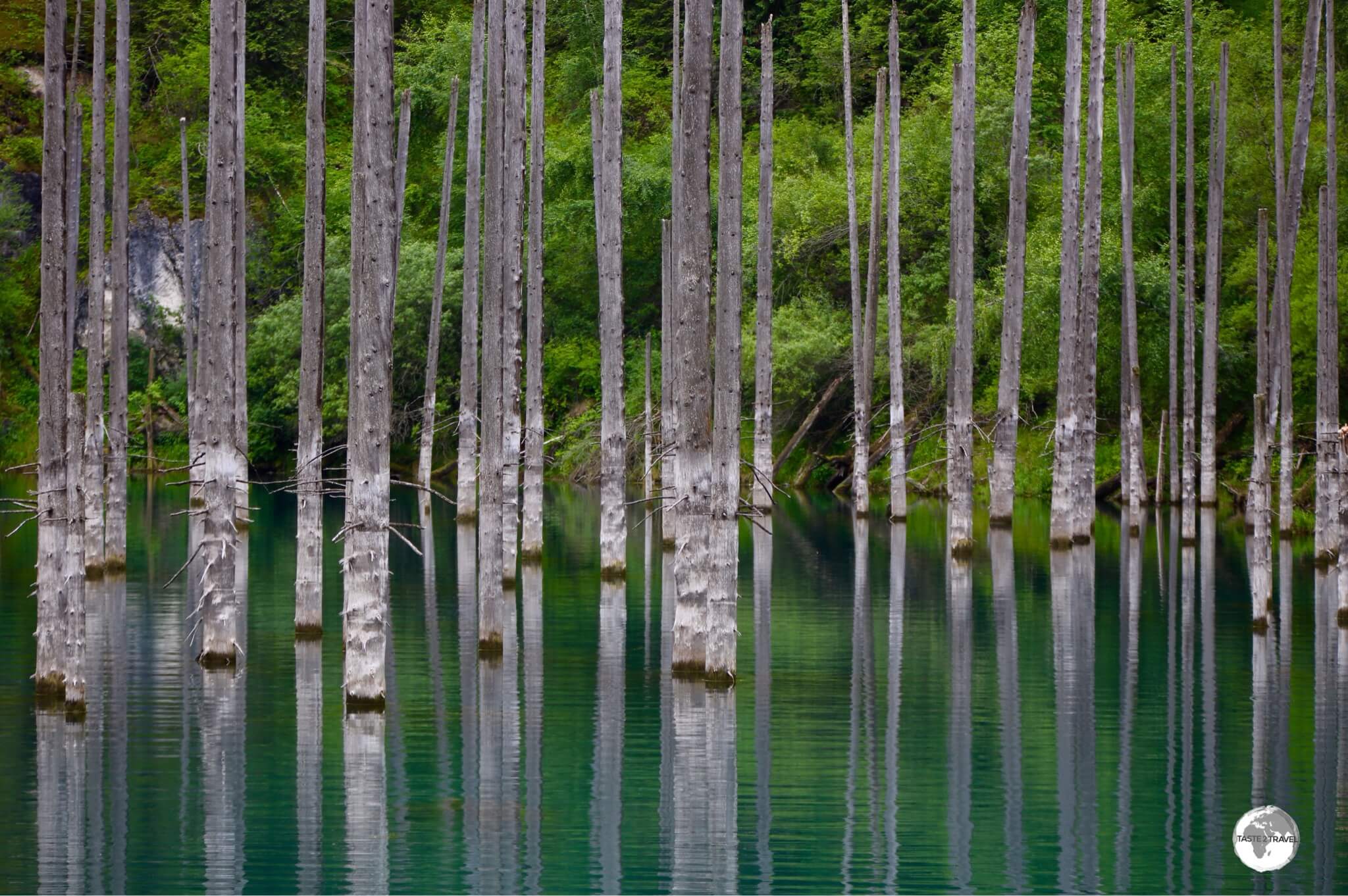 Lake Kaindy is a spectacular sight, famous for its sunken forest. 