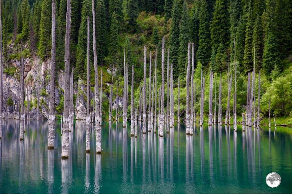 Lake Kaindy is a spectacular sight, famous for its sunken forest.