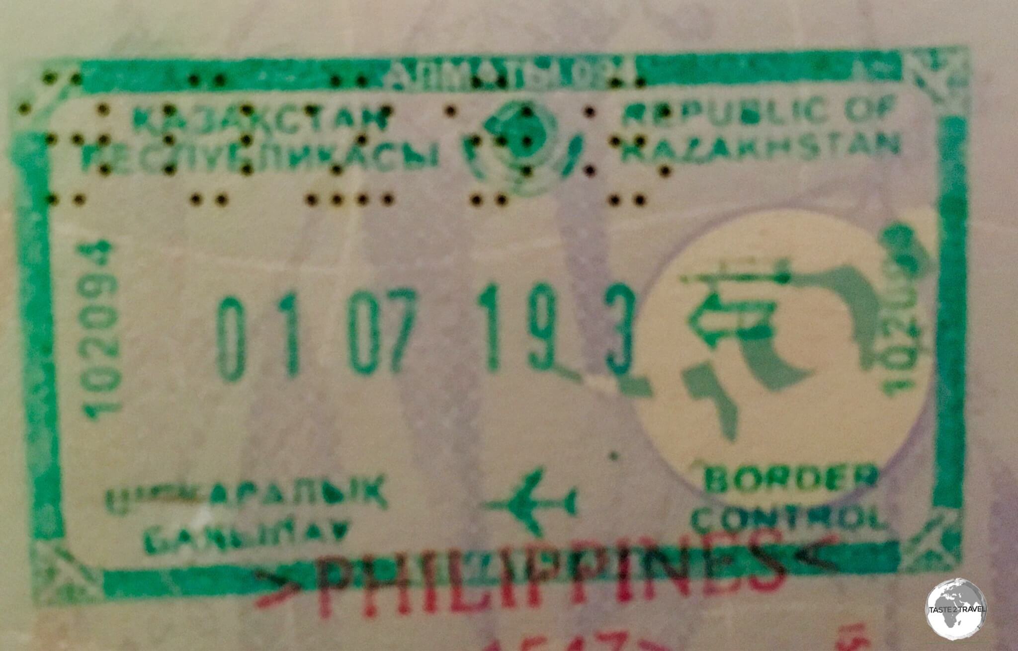 Kazakhstan passport stamp.