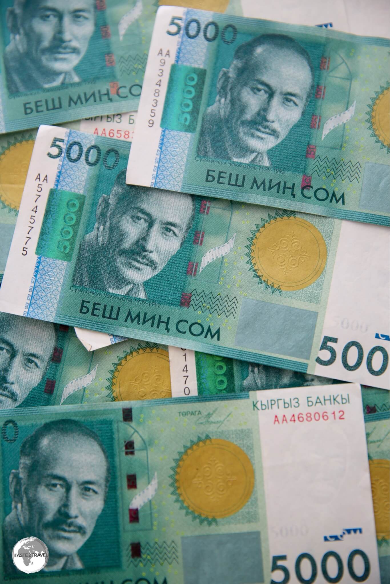 The highest value bank note in Kyrgyzstan is 5,000 som, which is worth USD$71.