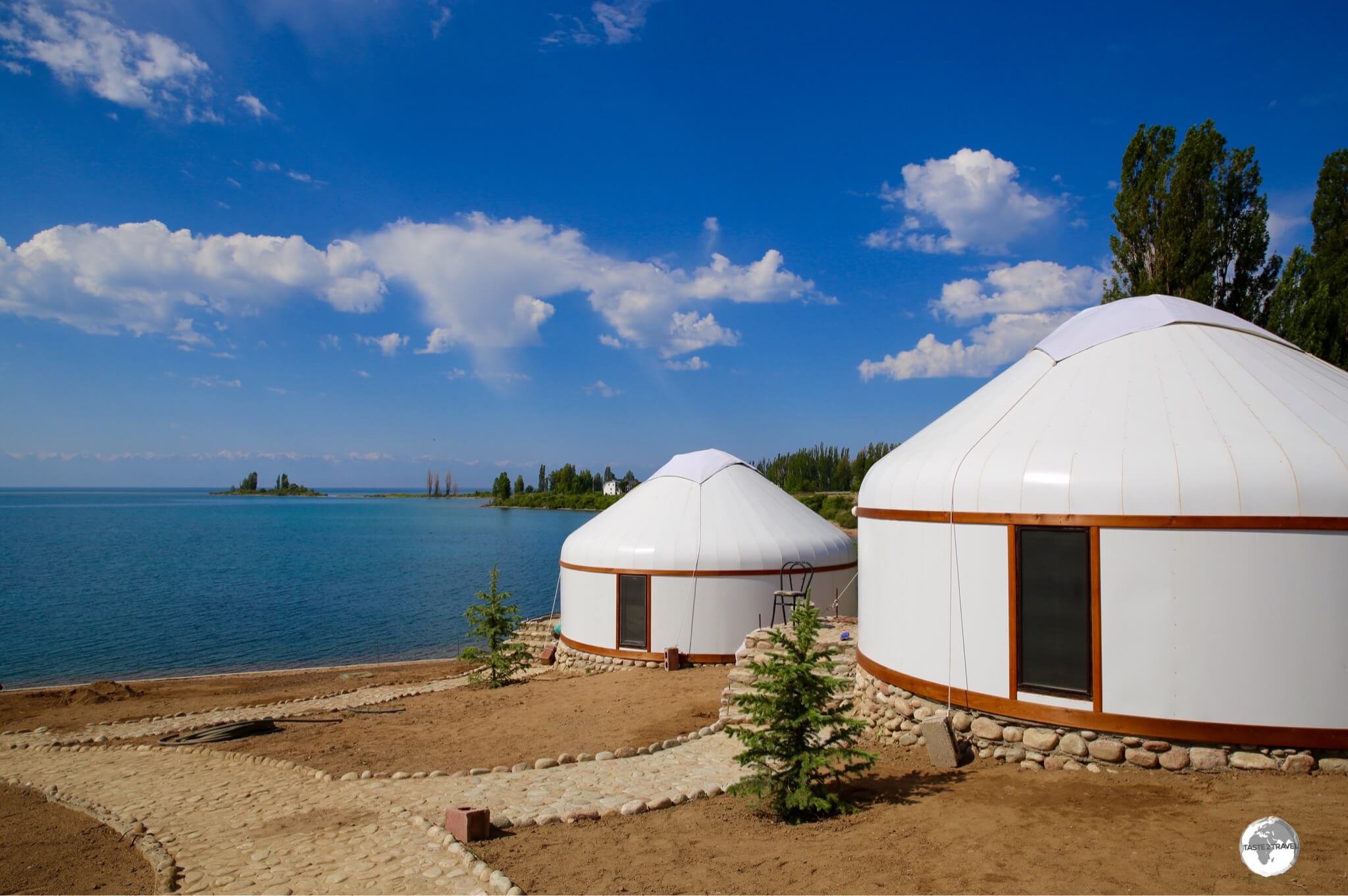 Newly built yurts at the Altyn Bulak Lakeside Resort offer panoramic views of Lake Issyk-Kul.