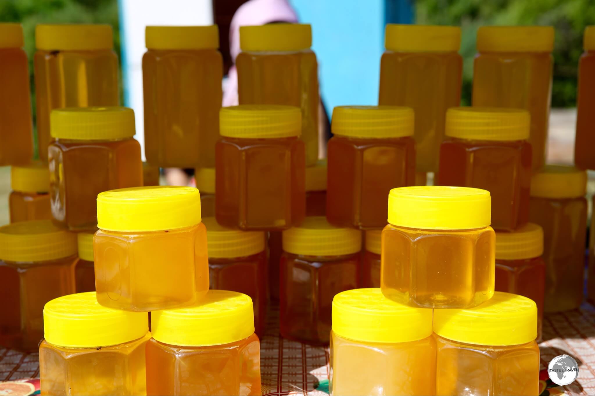 Straight from the hive and full of goodness, freshly bottled honey for sale at Jeti-Ögüz.