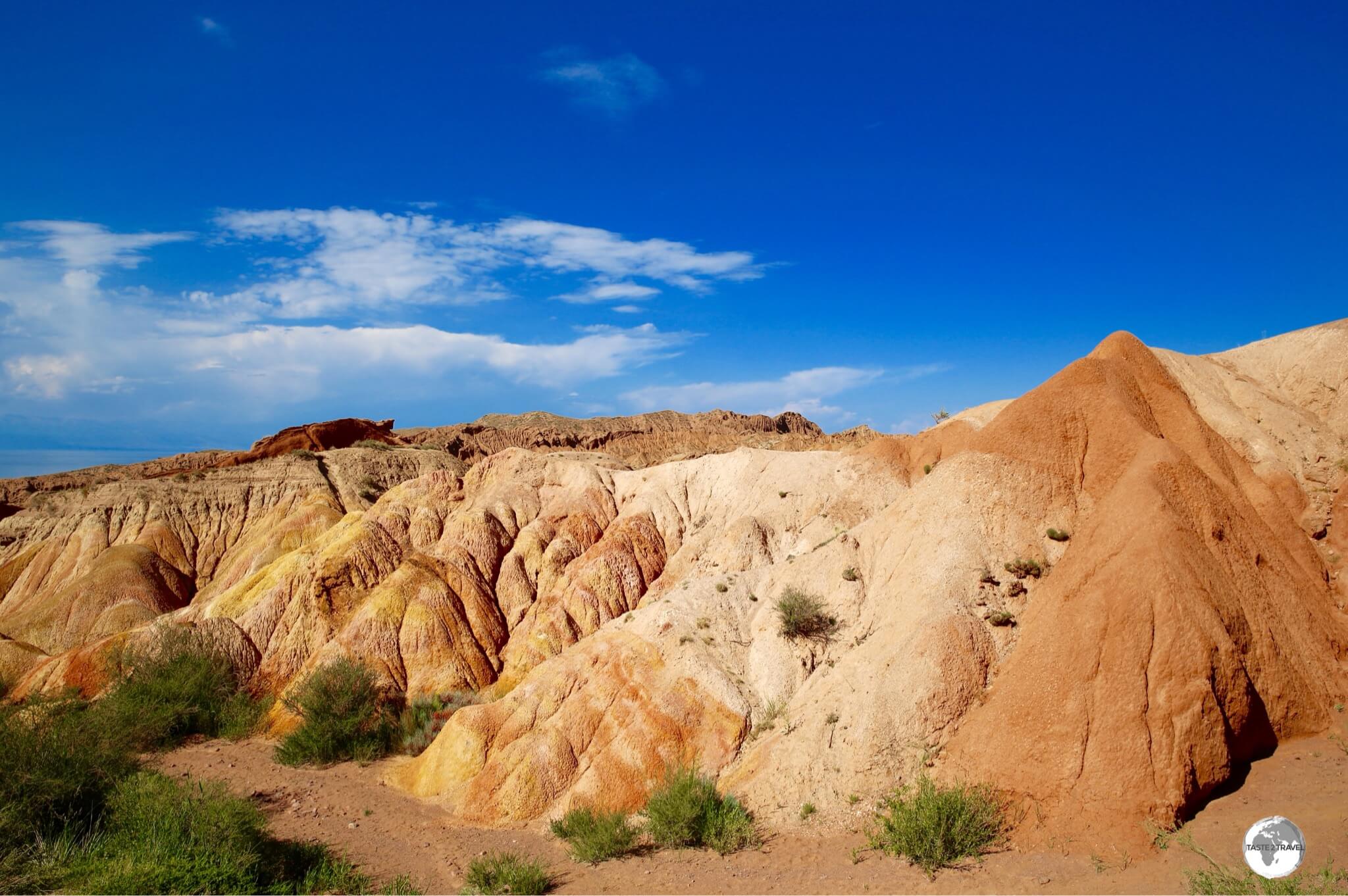 Looking like an artist's palette, minerals in the earth provide a splash of colour at Skazka Fairy Tale canyon.