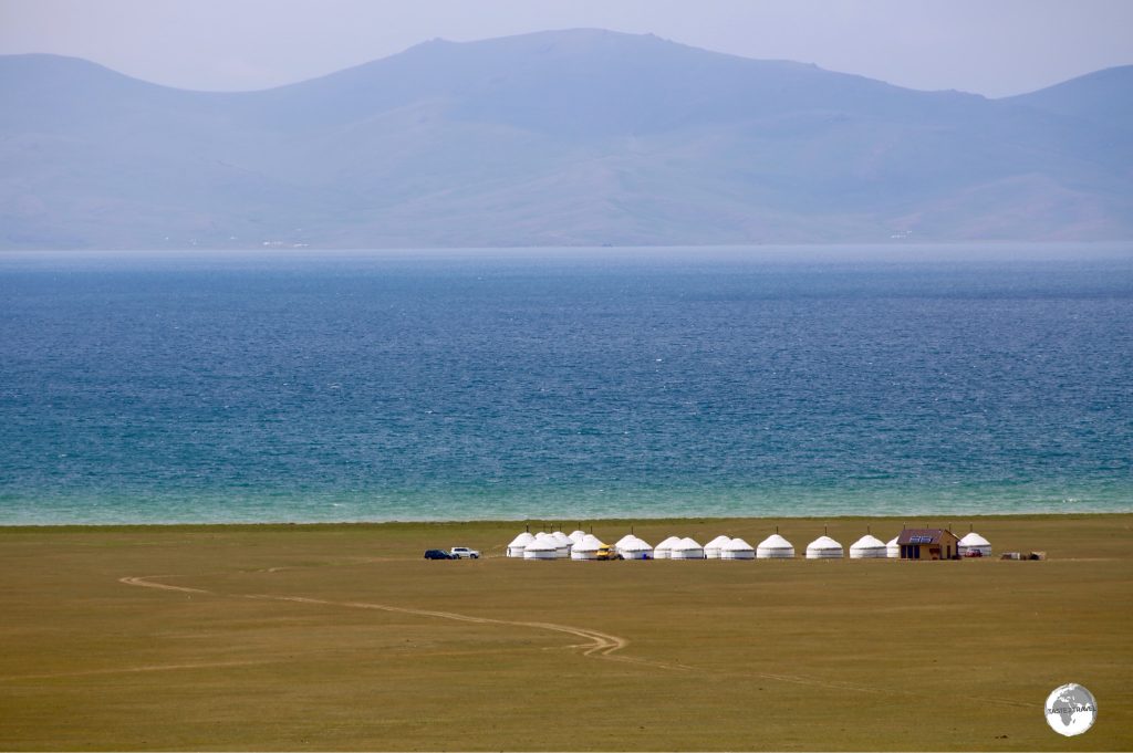 The beautiful lake Son-Kul is located in the middle of a remote alpine meadow at 3,016 m (9,900 ft). The only accommodation options are yurt camps.