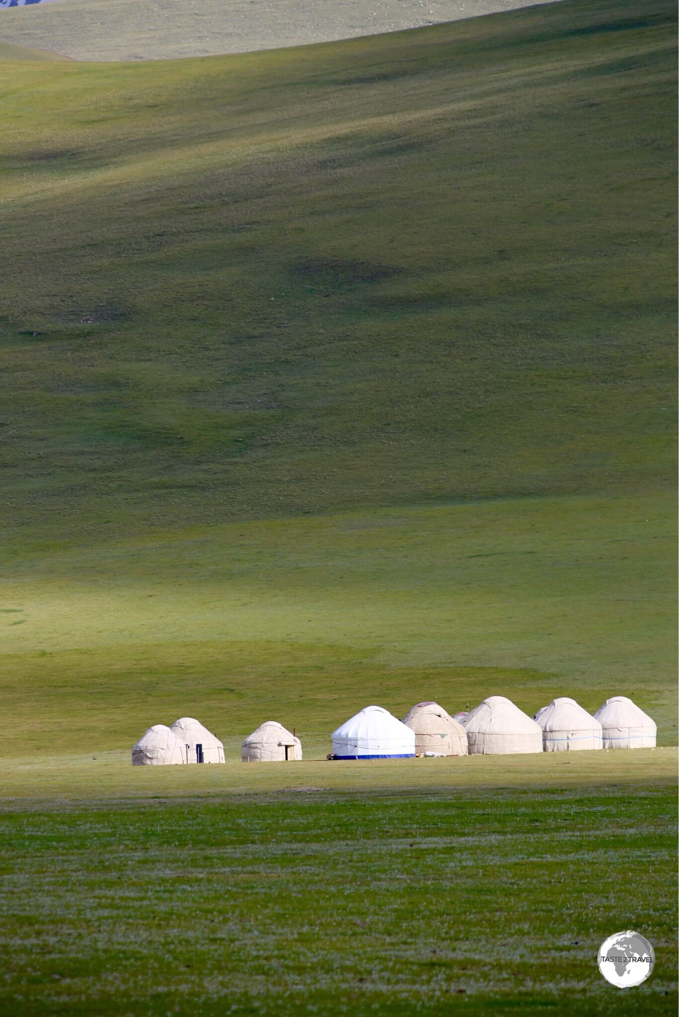 A yurt camp near lake Son-Kul. 