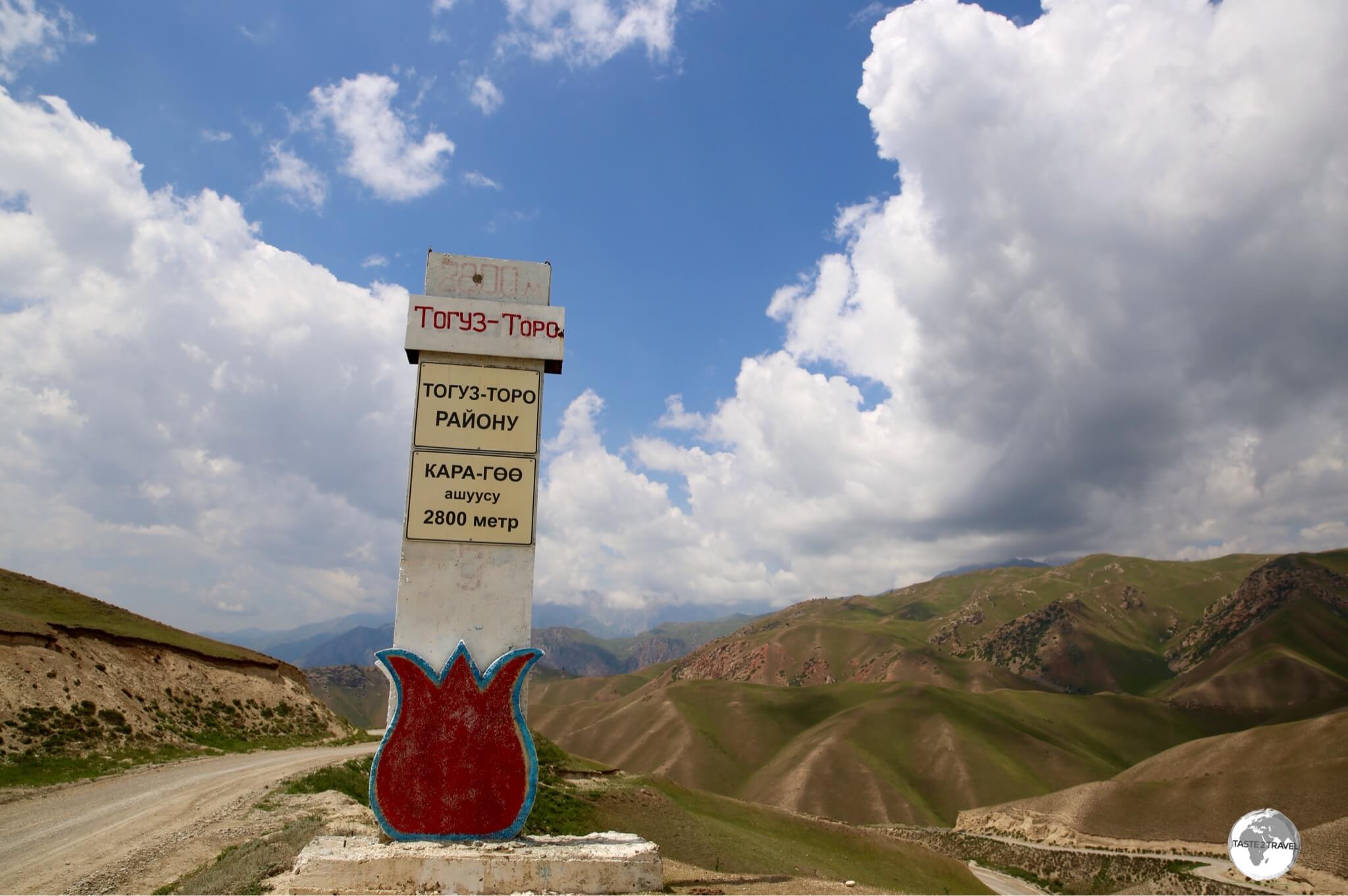 The last pass before reaching Kazarman, the Kara-Koo Pass is located at 2,800 metres (9,186 feet).