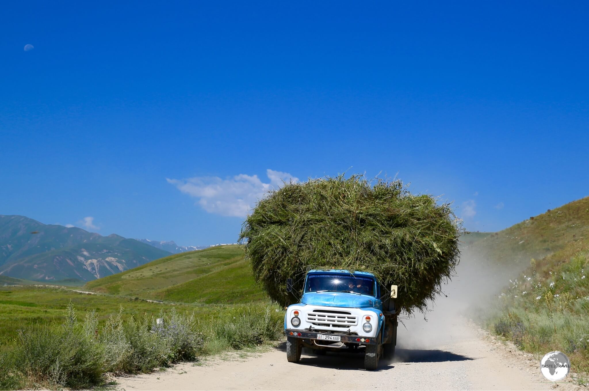 A truck loaded with hay outside of Kazarman. 