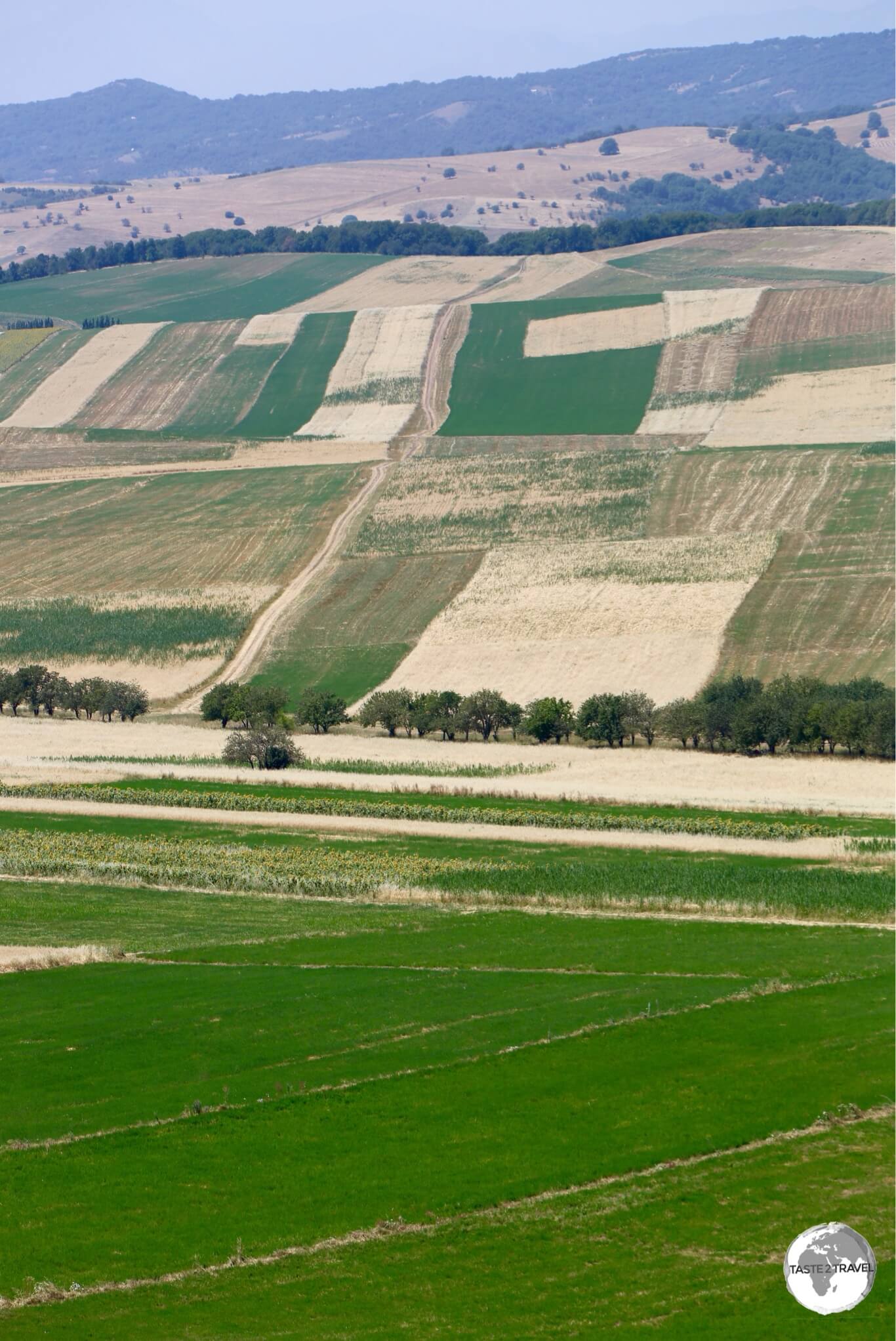 A patch-work quilt of cultivated fields, on the road to Jalal-Abad. 