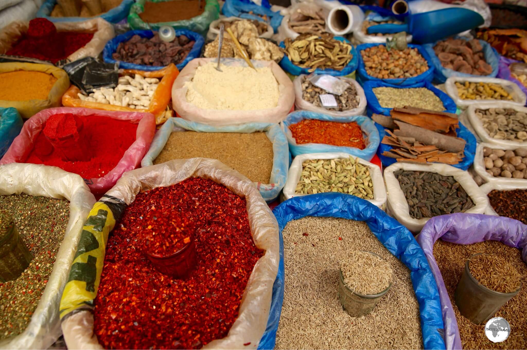 The spice section of the sprawling Jayma Bazaar in Osh.