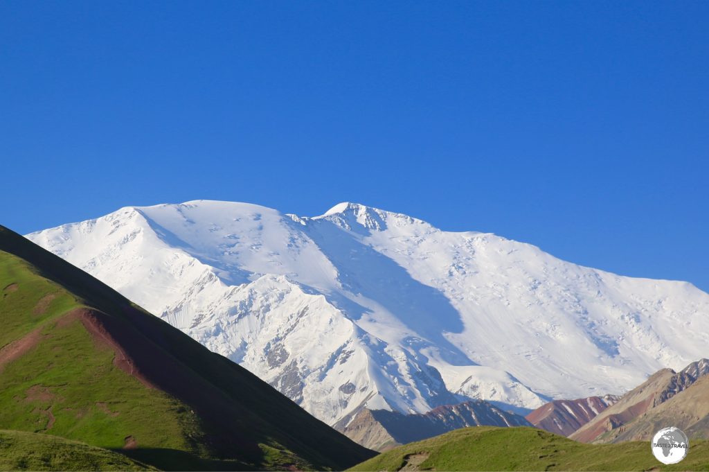 An early morning view of Lenin Peak (7,134 m / 23,406 ft) from the Lenin Peak Yurt camp.