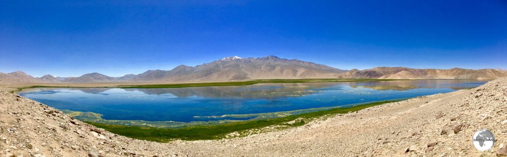 A panoramic photo of Bulunkul lake.