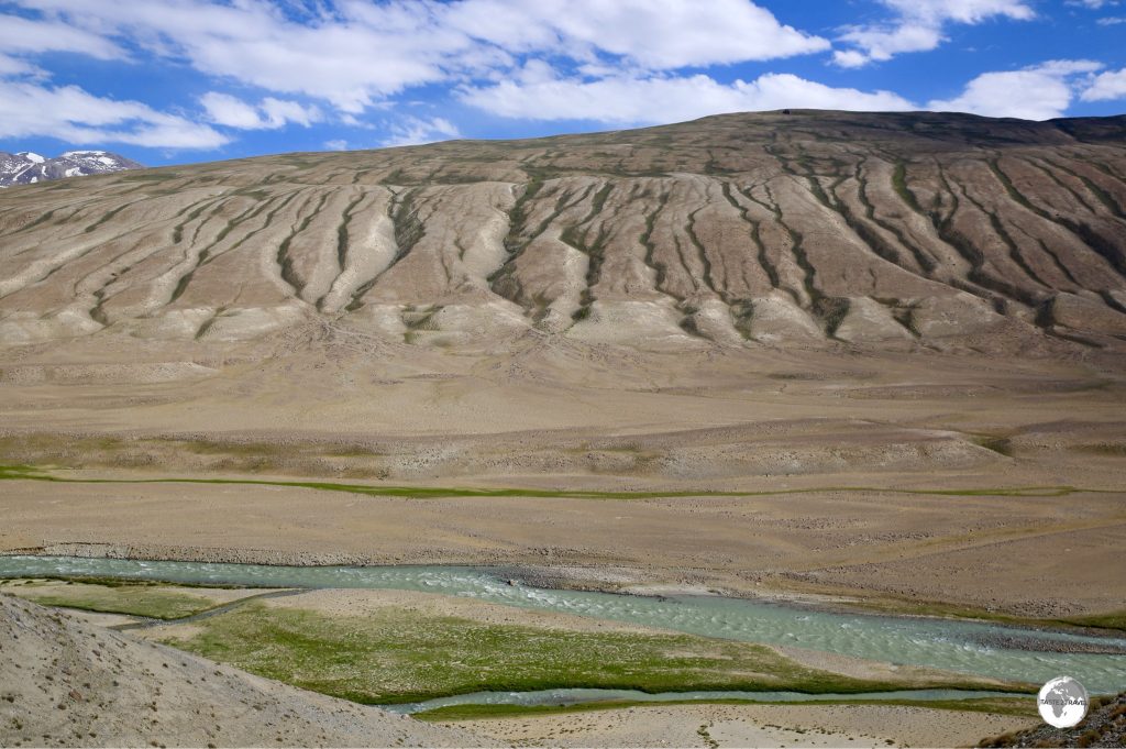 My first views of Afghanistan and the upper Wakhan valley, at which point the Panj river is just a stream.