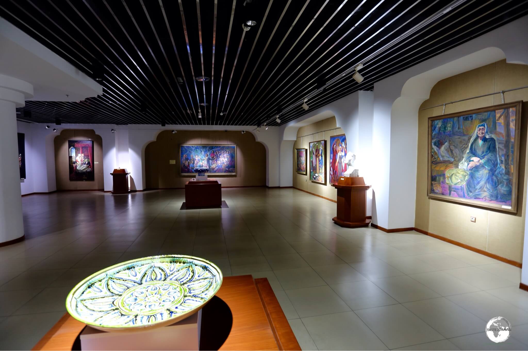 A display hall at the Tajikistan National Museum, featuring works by local artists. 