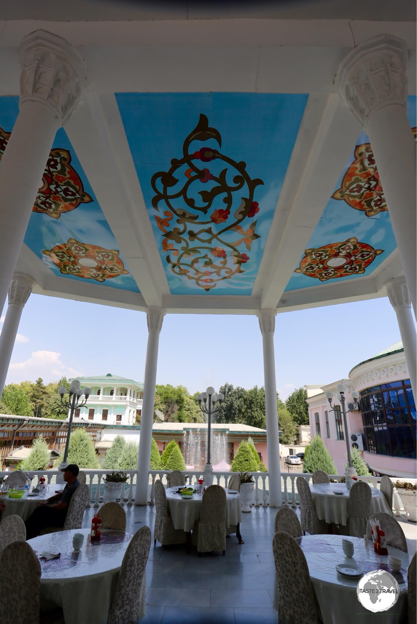 The open-air Rohat tea-house, a great place to relax over a cup of tea in Dushanbe.