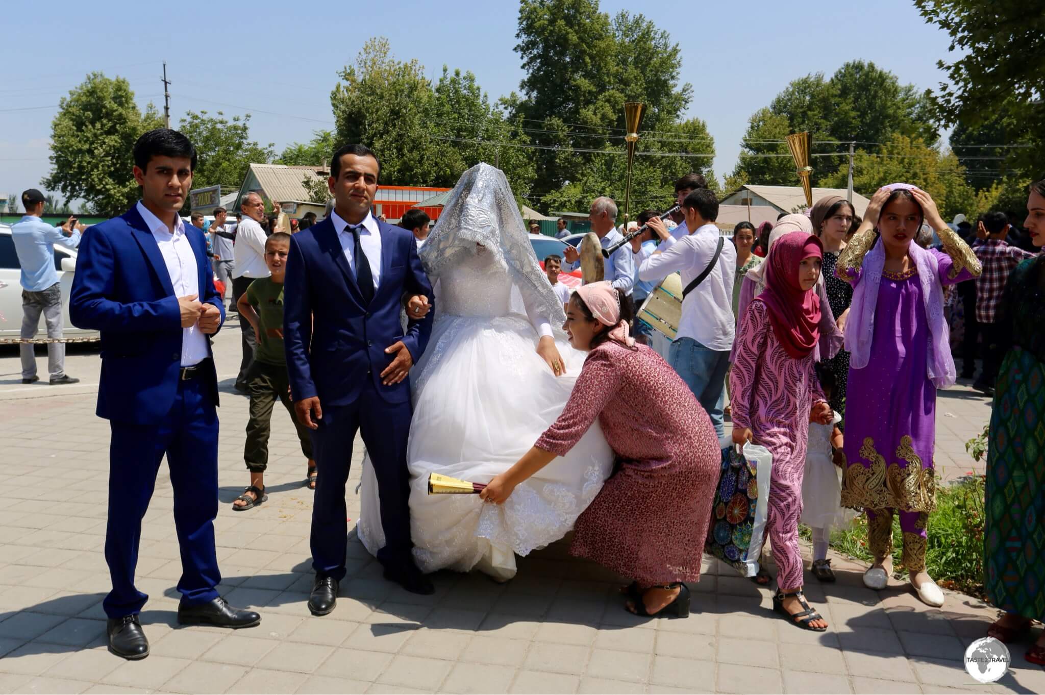 A Tajik wedding party visiting Hissar fort.