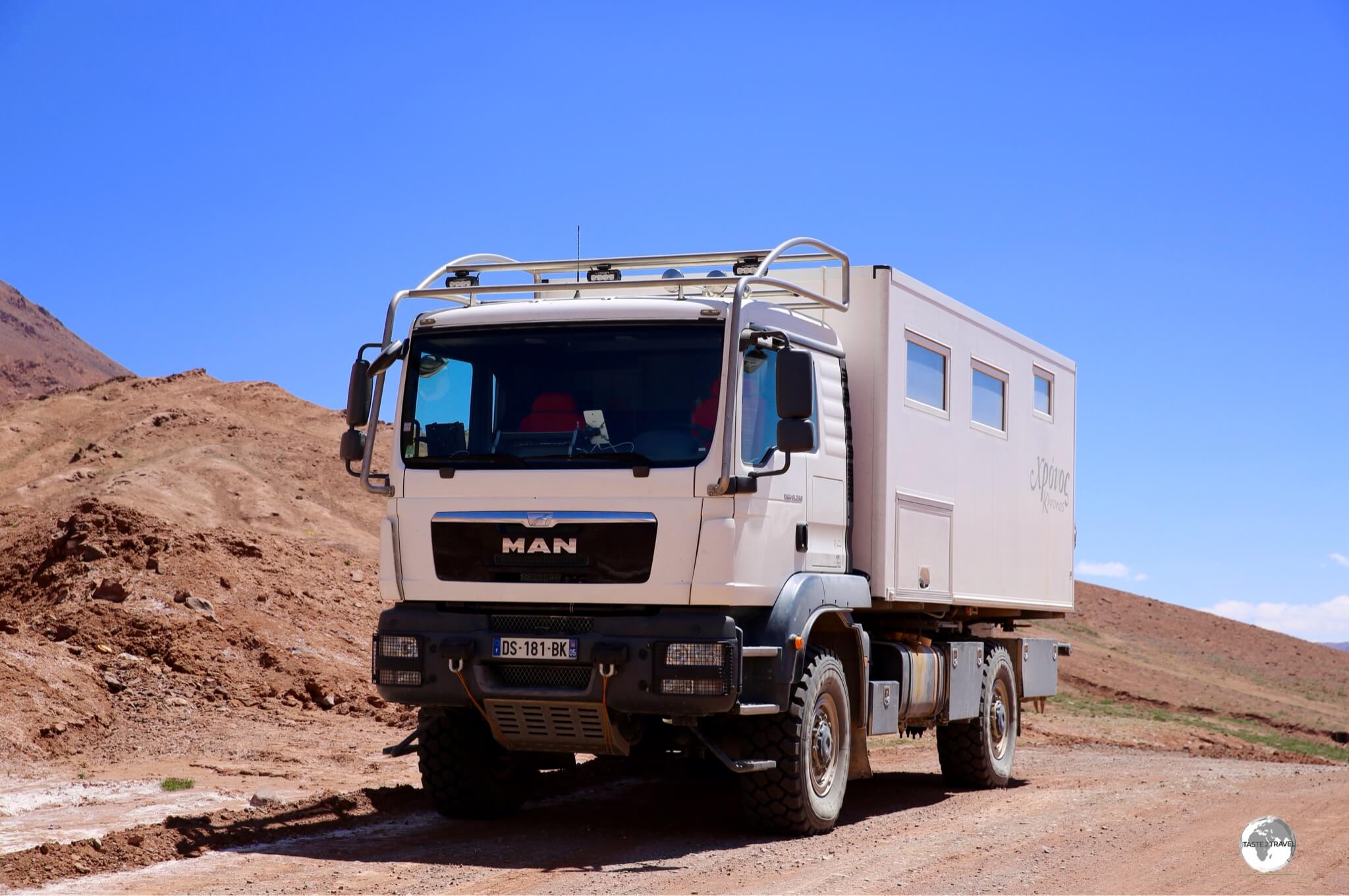 A French couple were driving this comfortable beast along the Pamir highway. A very nice way of cruising the rough roads of Tajikistan - if you can afford the investment!